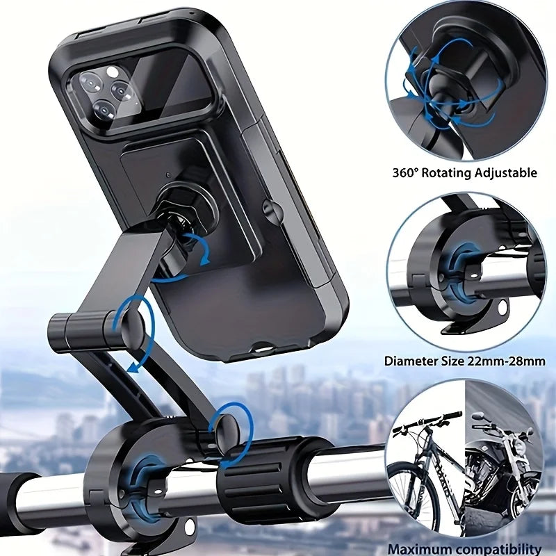 Waterproof Bike Phone Mount - Touch-Screen Phone Holder, 360° Rotatable, ABS Material, Compatibility for 4.7-6.8" Smartphones