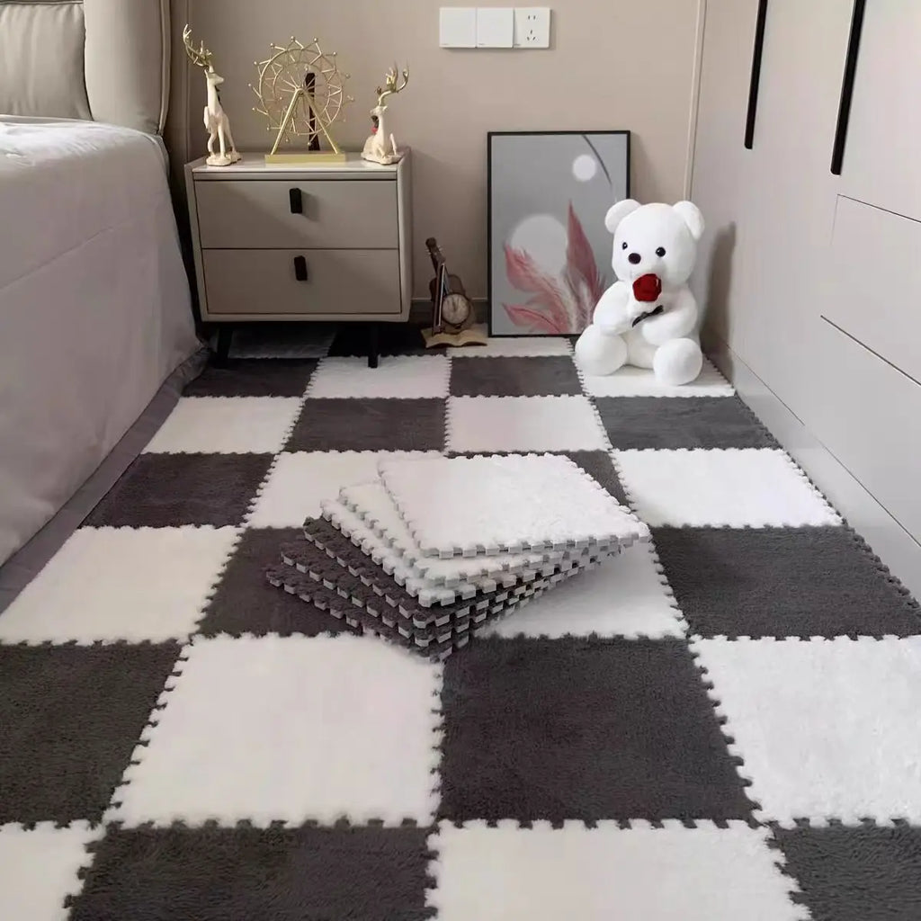 10Pcs 30*30CM Creative Plush Puzzle Foam Floor Mat Puzzle Carpet Warm Playmat Interlocking Exercise Tiles Fluffy Area Rugs