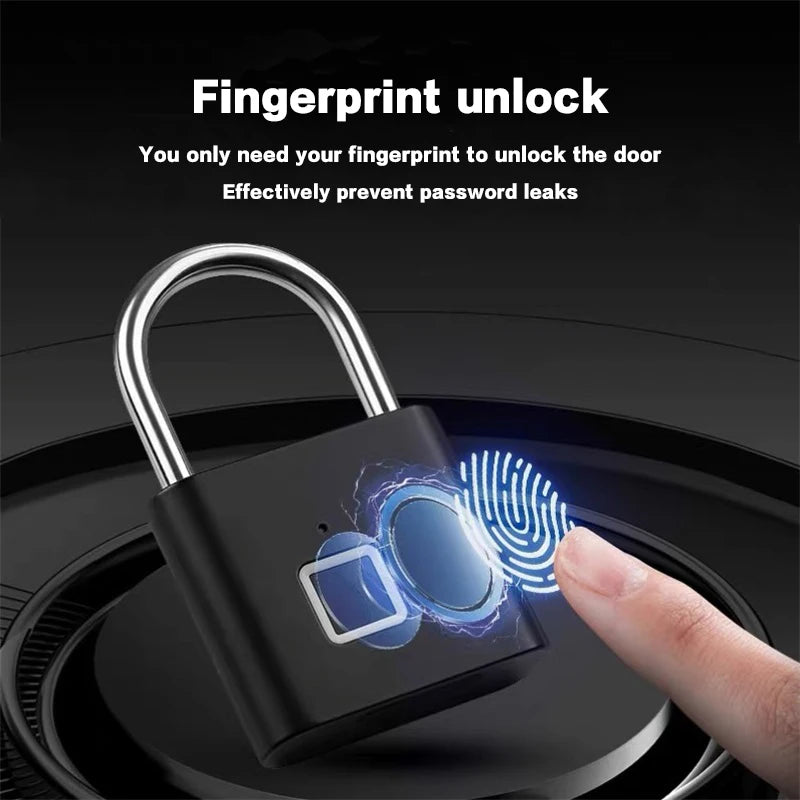 CDOK P2 Smart Fingerprint Padlock Waterproof Zinc Alloy Biometric Padlocks With Buit-in Rechargeable Battery USB Charge