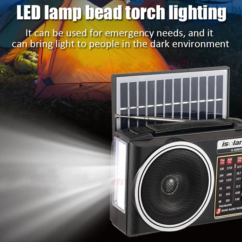 Portable Best Reception FM AM SW Radio Solar Panel Emergency Radios Full Range Bluetooth Speaker Wireless TF USB Music Player