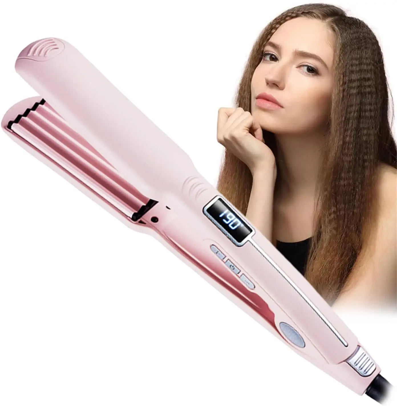 PTC Ceramic Crimping Iron for Hair, Travel Crimper Hair Tool Hair Crimper for with Temperature Adjustable and LCD Display