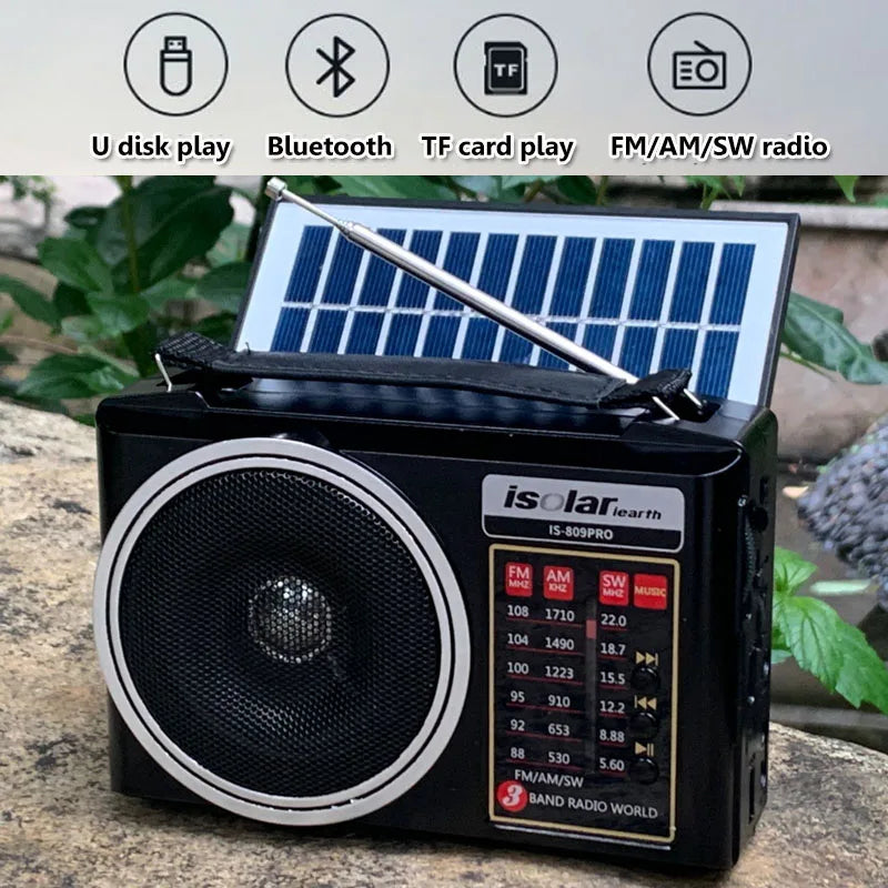 Portable Best Reception FM AM SW Radio Solar Panel Emergency Radios Full Range Bluetooth Speaker Wireless TF USB Music Player