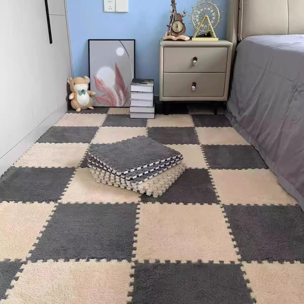 10Pcs 30*30CM Creative Plush Puzzle Foam Floor Mat Puzzle Carpet Warm Playmat Interlocking Exercise Tiles Fluffy Area Rugs