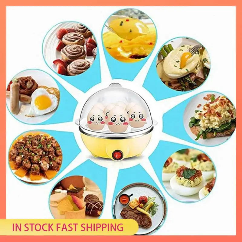 AA05 2X Rapid Egg Cooker: 7 Egg Capacity Electric Egg Cooker For Hard Boiled Eggs, Scrambled Eggs Yellow EU Plug