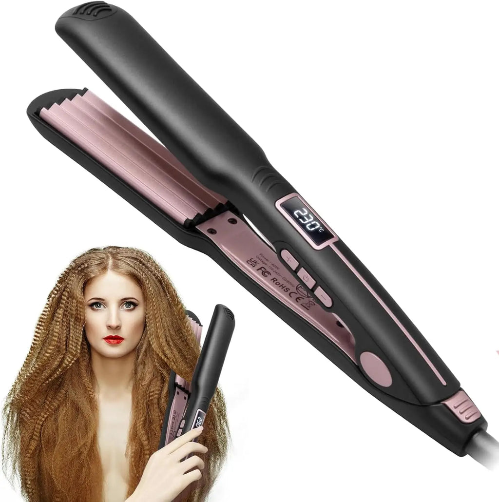 PTC Ceramic Crimping Iron for Hair, Travel Crimper Hair Tool Hair Crimper for with Temperature Adjustable and LCD Display