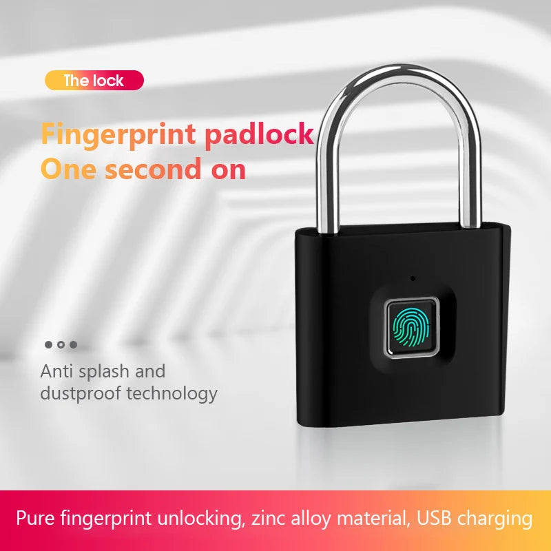 Keyless USB Charging Fingerprint Lock Smart Padlock Waterproof Door Lock 1sec Unlock Portable Anti-theft Padlock Zinc