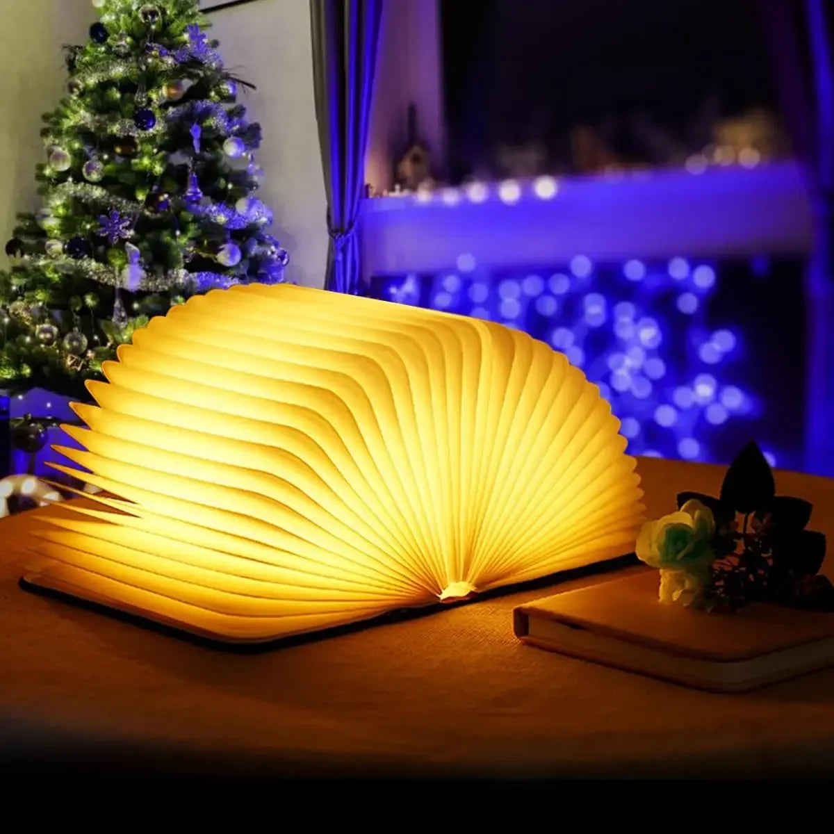 3D Folding Book Light LED Night Light 3-Color USB Charging Portable Wooden Magnetic Table Lamp Decoration Christmas Holiday Gift