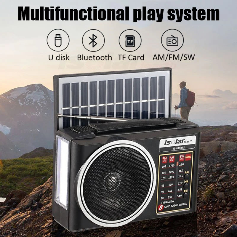 Portable Best Reception FM AM SW Radio Solar Panel Emergency Radios Full Range Bluetooth Speaker Wireless TF USB Music Player