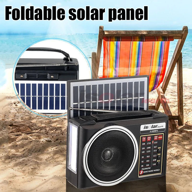 Portable Best Reception FM AM SW Radio Solar Panel Emergency Radios Full Range Bluetooth Speaker Wireless TF USB Music Player