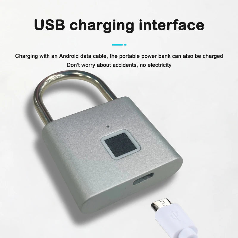 CDOK P2 Smart Fingerprint Padlock Waterproof Zinc Alloy Biometric Padlocks With Buit-in Rechargeable Battery USB Charge