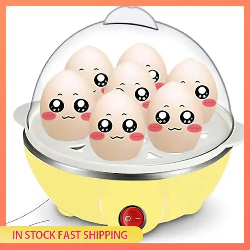 AA05 2X Rapid Egg Cooker: 7 Egg Capacity Electric Egg Cooker For Hard Boiled Eggs, Scrambled Eggs Yellow EU Plug