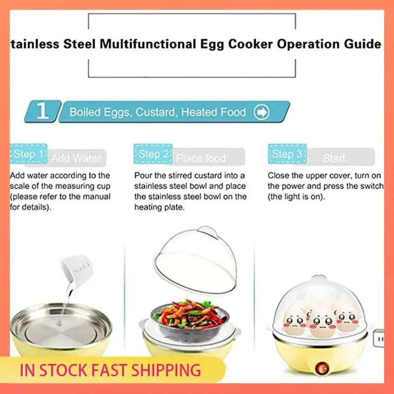 AA05 2X Rapid Egg Cooker: 7 Egg Capacity Electric Egg Cooker For Hard Boiled Eggs, Scrambled Eggs Yellow EU Plug