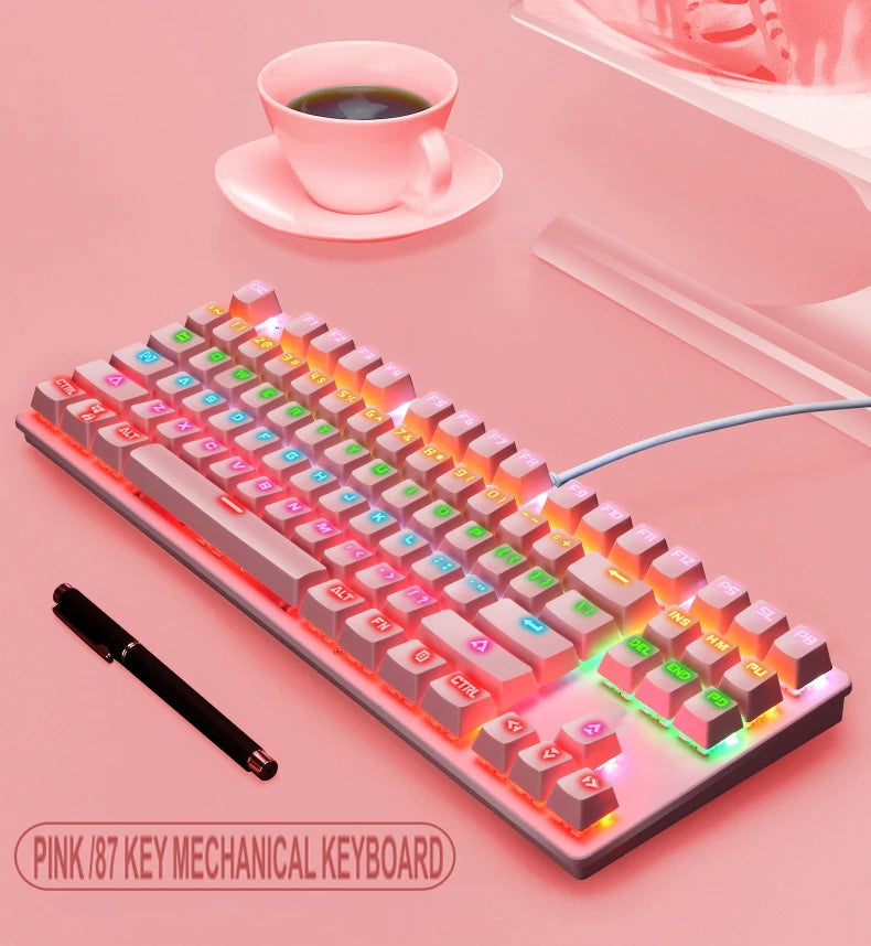 K7 Office Computer Mechanical Wired Keyboard ABS Keycaps 87 Key Game Gaming Gaming Luminous Keyboard Gaming