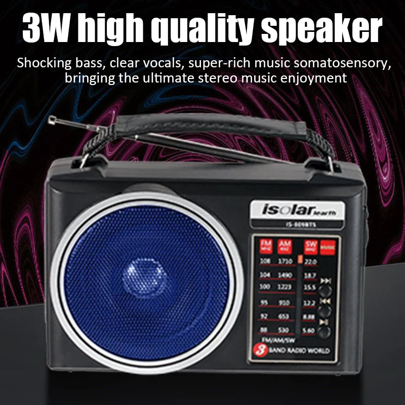 Portable Best Reception FM AM SW Radio Solar Panel Emergency Radios Full Range Bluetooth Speaker Wireless TF USB Music Player