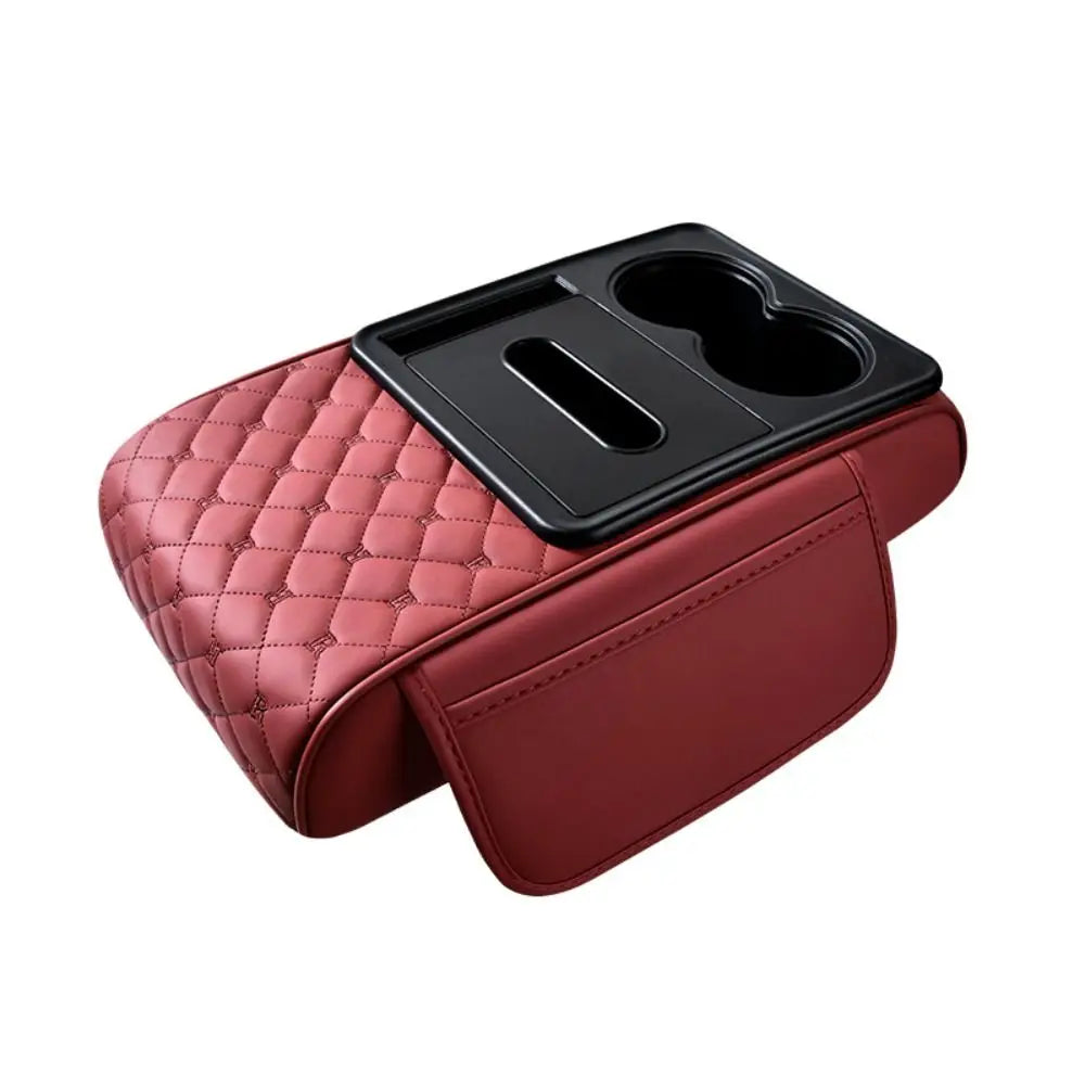 Portable Center Console Armrest Cushion PU Leather Multifunctional Armrest Pad Height Increasing with Cup Holder Tissue Box