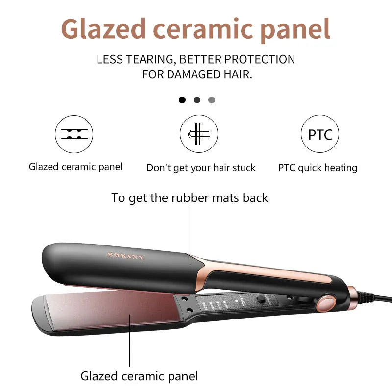 Sokany Professional Hair Straightener Ceramic Glazed No Damage 110-240V Salon Quality Styling Tool