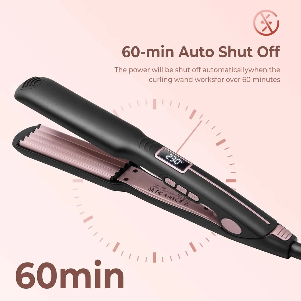 PTC Ceramic Crimping Iron for Hair, Travel Crimper Hair Tool Hair Crimper for with Temperature Adjustable and LCD Display