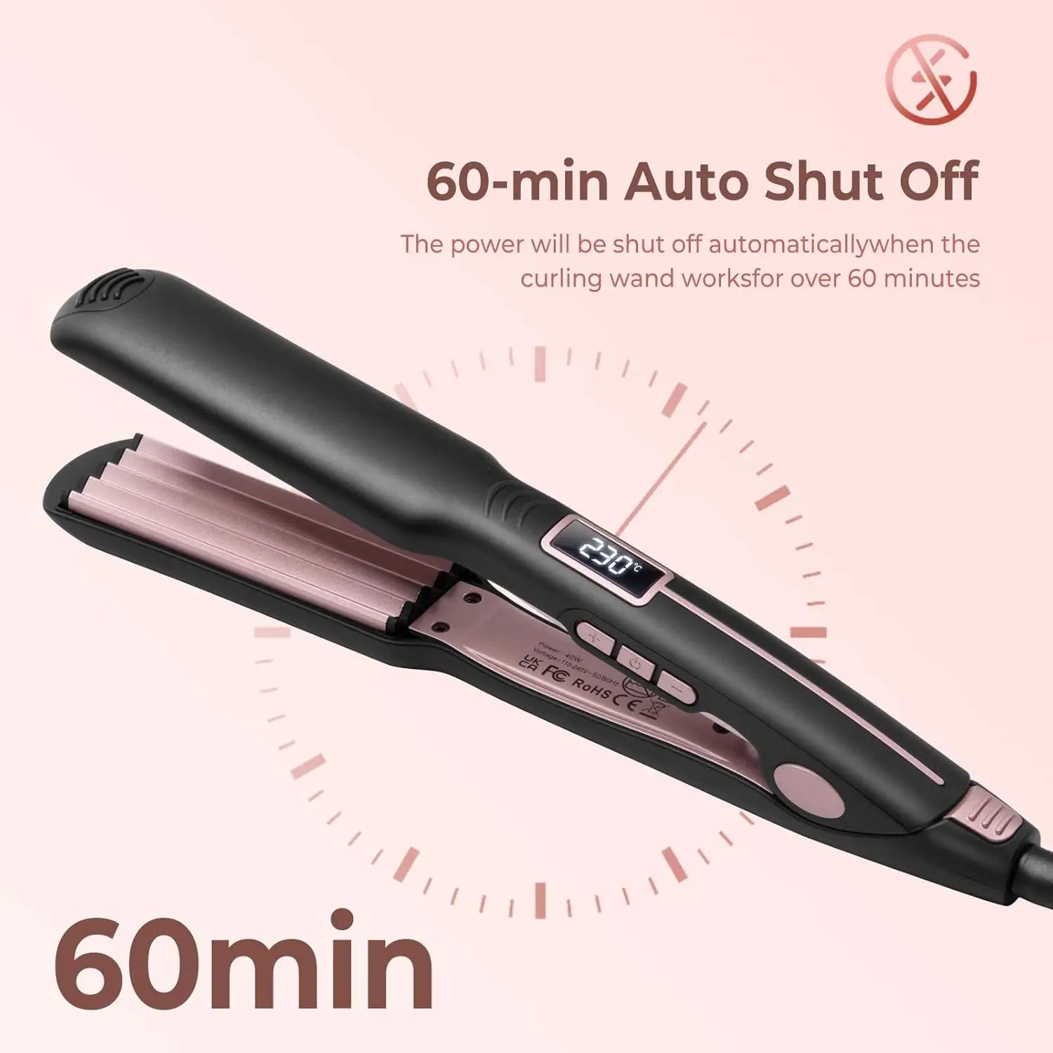 PTC Ceramic Crimping Iron for Hair, Travel Crimper Hair Tool Hair Crimper for with Temperature Adjustable and LCD Display