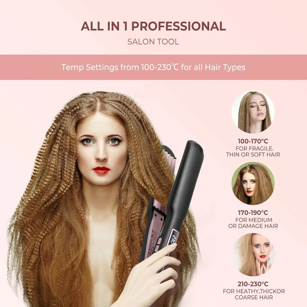 PTC Ceramic Crimping Iron for Hair, Travel Crimper Hair Tool Hair Crimper for with Temperature Adjustable and LCD Display