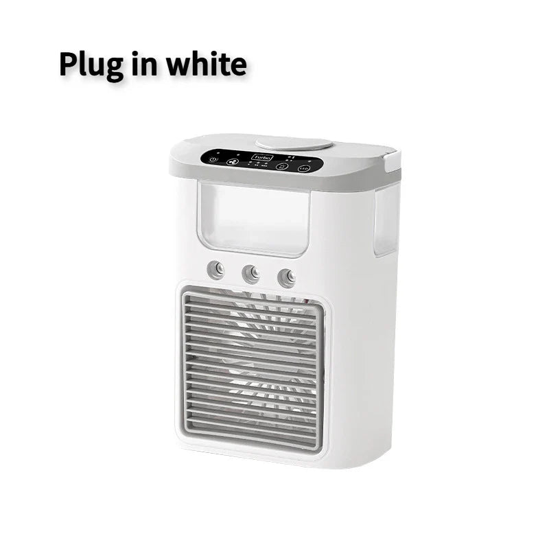 New mini portable three spray household humidifier fan, USB spray fan, LED night light, air cooler, desktop air cooler