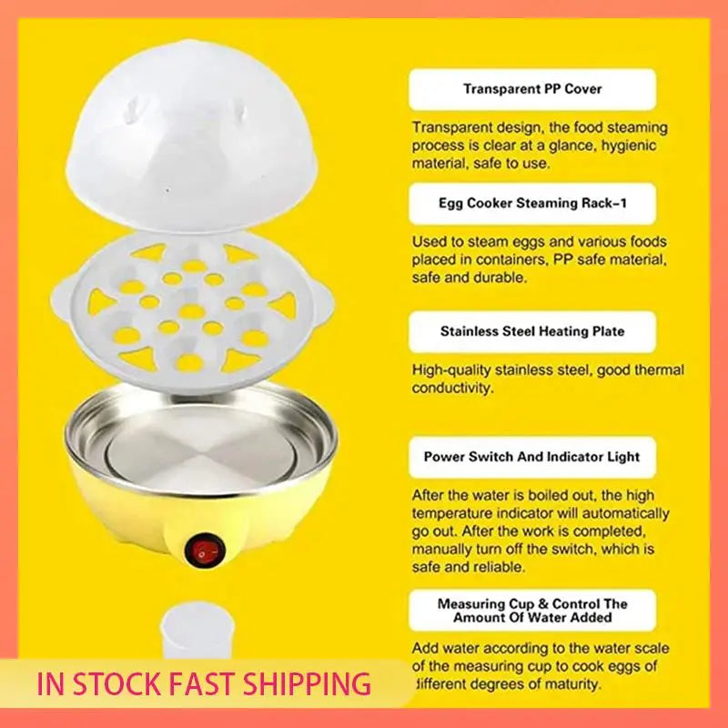 AA05 2X Rapid Egg Cooker: 7 Egg Capacity Electric Egg Cooker For Hard Boiled Eggs, Scrambled Eggs Yellow EU Plug