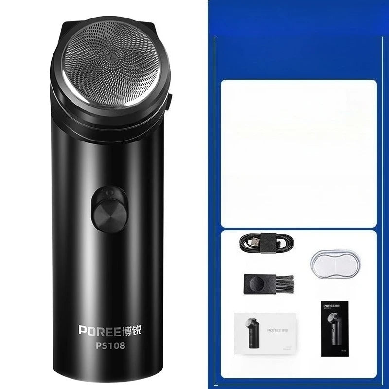 POREE PS108 2025 New Mini Portable Electric Shaver for Men's High Power Six-Blade Blade USB Charging Classic Single-Head Shaver