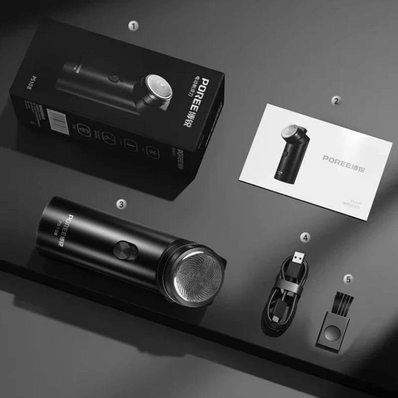 POREE PS108 2025 New Mini Portable Electric Shaver for Men's High Power Six-Blade Blade USB Charging Classic Single-Head Shaver