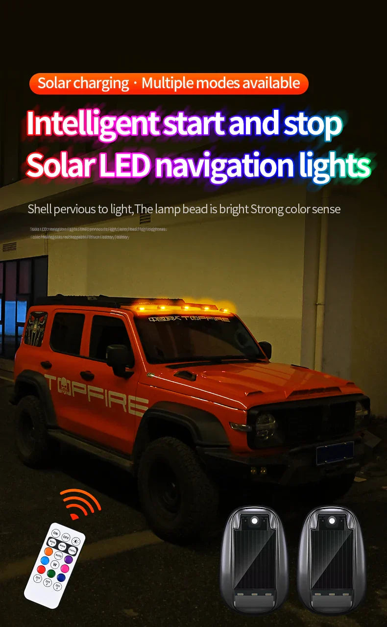 Solar Car Roof Strobe Light With Remote Control Cab Signal Lamp Wireless No Punch LED Truck Pickup Truck Roof Warning Lights