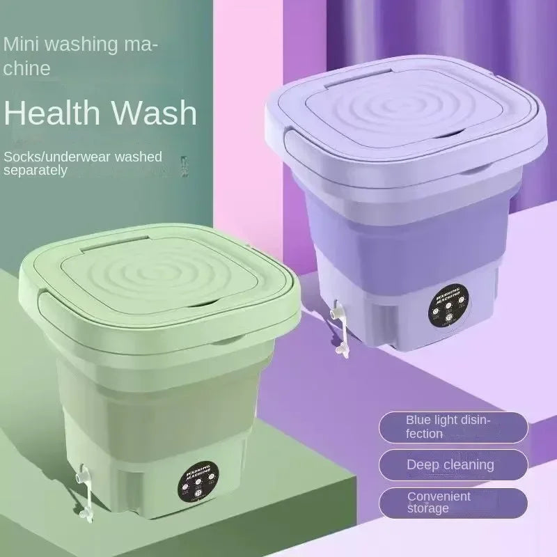 Portable Washing Machine 9L Small Foldable with Spin Dryer for Socks Underwear Panties Mini Washer Household Laundry