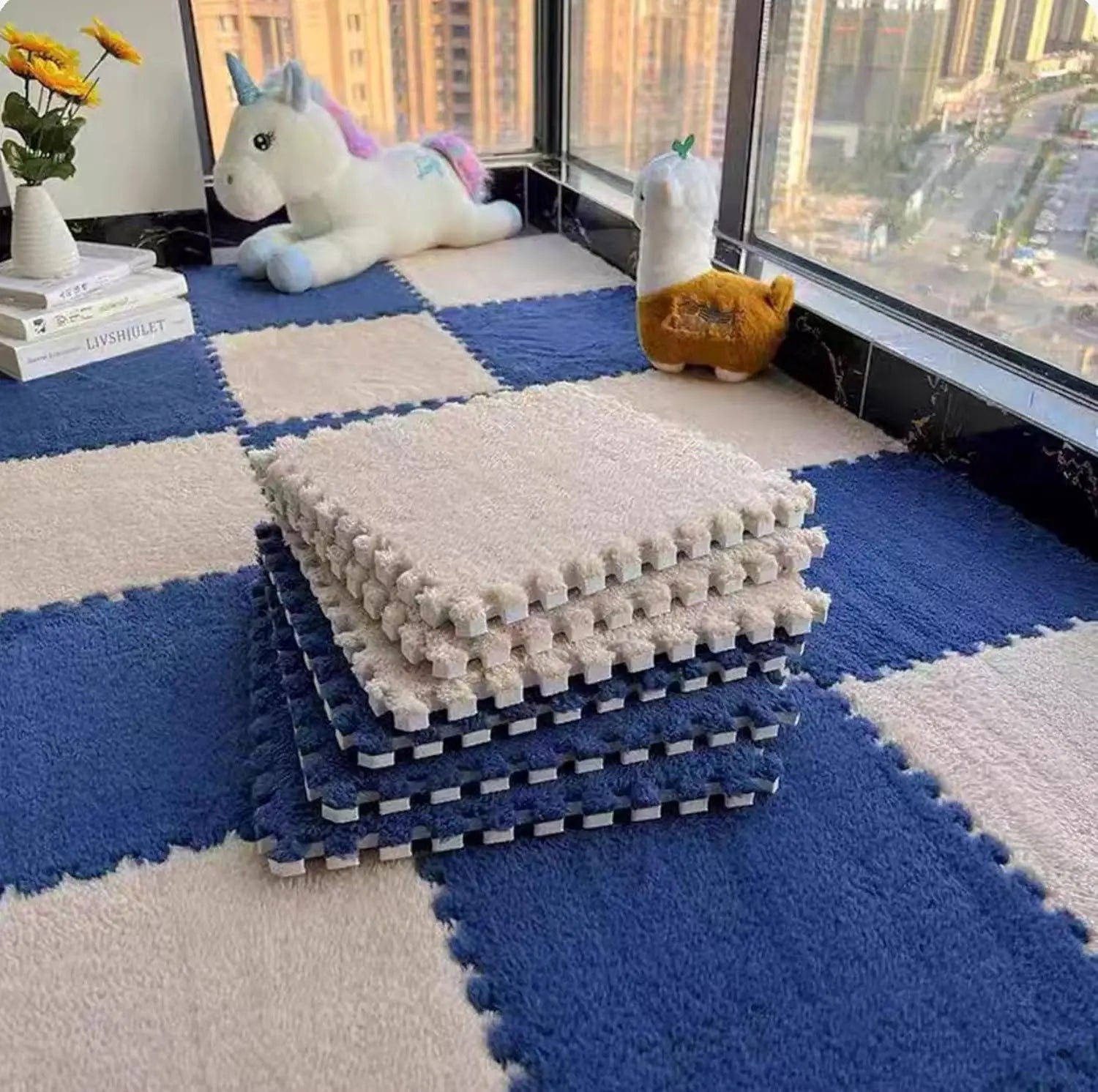 10Pcs 30*30CM Creative Plush Puzzle Foam Floor Mat Puzzle Carpet Warm Playmat Interlocking Exercise Tiles Fluffy Area Rugs