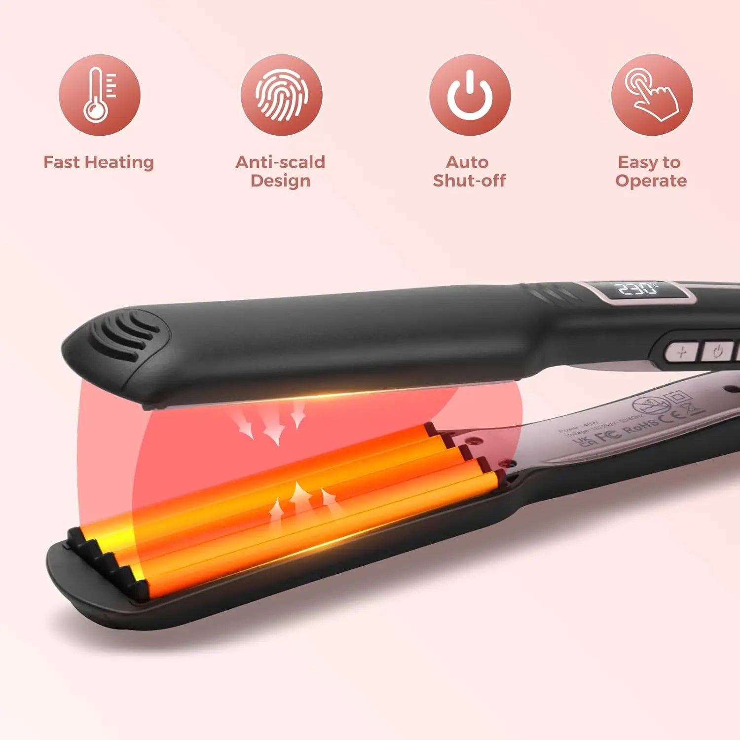 PTC Ceramic Crimping Iron for Hair, Travel Crimper Hair Tool Hair Crimper for with Temperature Adjustable and LCD Display