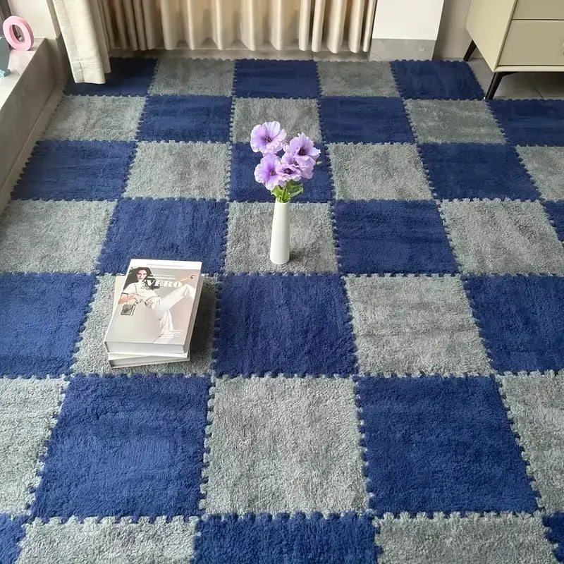 10Pcs 30*30CM Creative Plush Puzzle Foam Floor Mat Puzzle Carpet Warm Playmat Interlocking Exercise Tiles Fluffy Area Rugs