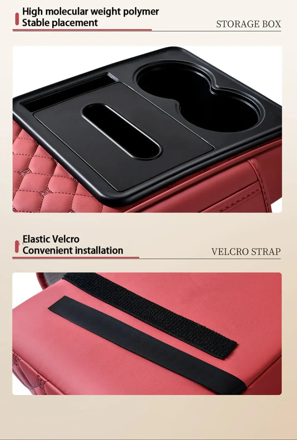 Portable Center Console Armrest Cushion PU Leather Multifunctional Armrest Pad Height Increasing with Cup Holder Tissue Box