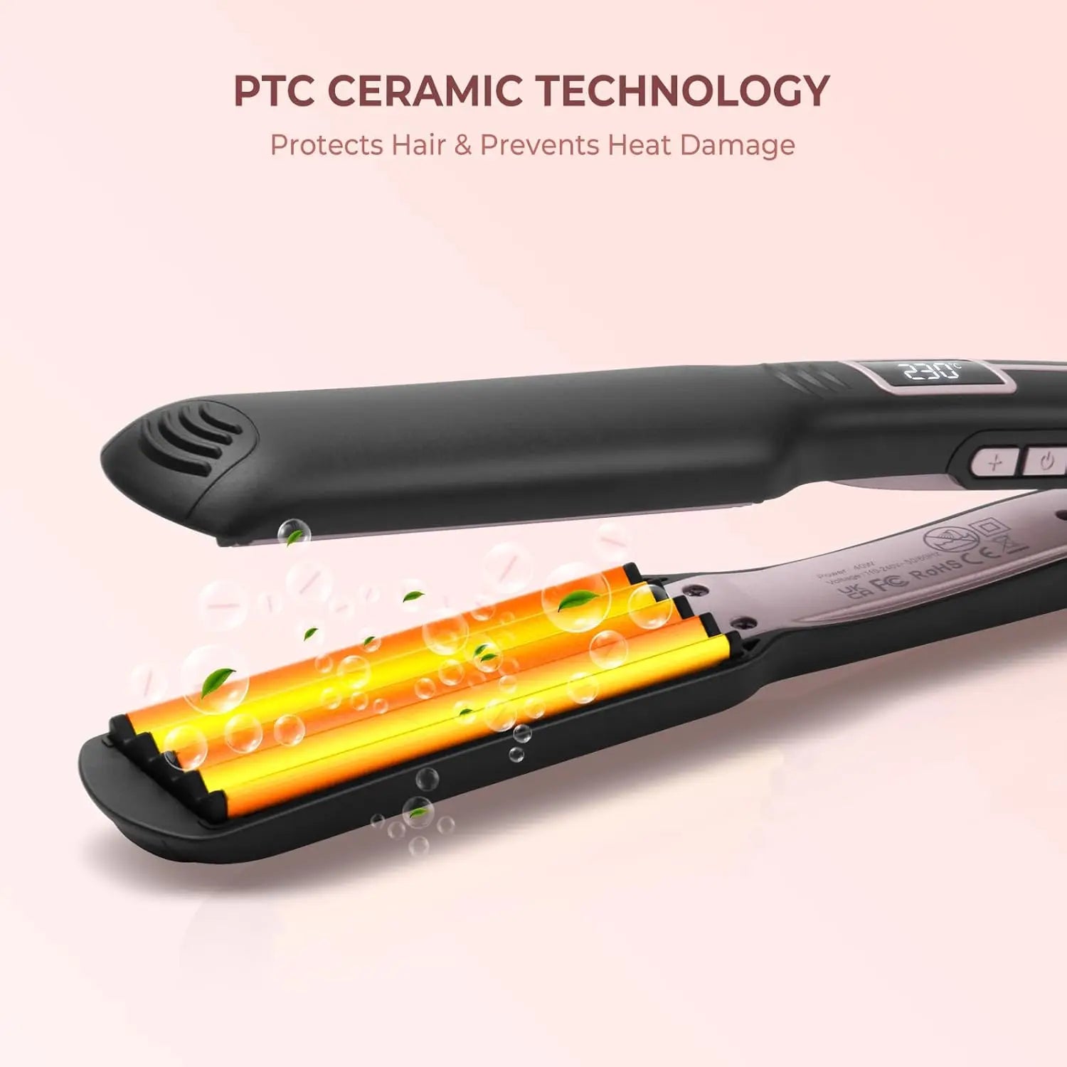 PTC Ceramic Crimping Iron for Hair, Travel Crimper Hair Tool Hair Crimper for with Temperature Adjustable and LCD Display