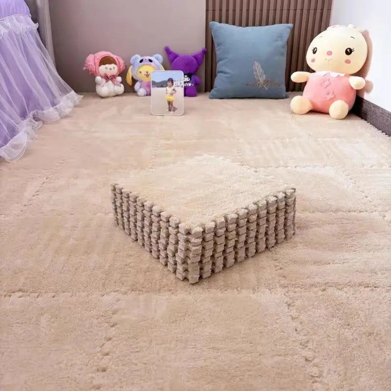 10Pcs 30*30CM Creative Plush Puzzle Foam Floor Mat Puzzle Carpet Warm Playmat Interlocking Exercise Tiles Fluffy Area Rugs
