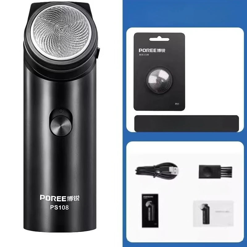 POREE PS108 2025 New Mini Portable Electric Shaver for Men's High Power Six-Blade Blade USB Charging Classic Single-Head Shaver