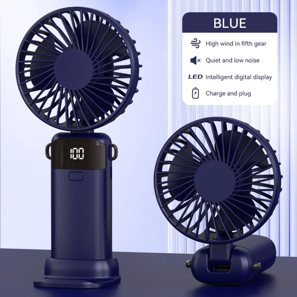 Mini Fan Type-c 1200mAh Rechargeable 90° Fold Cooling Portable Handheld Electric Fan Tudent Dormitory Led Digital Display Fans